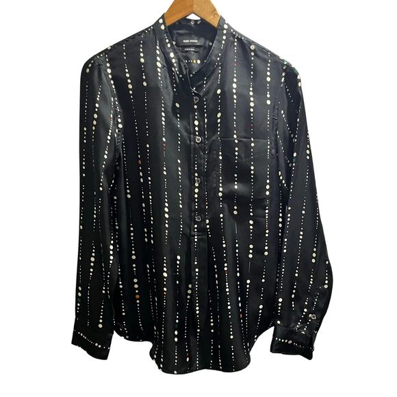 Isabel‎ Marant Black Vertical Dot-Print Silk Long Sleeve Blouse Size 36/4-6 US - Picture 2 of 10